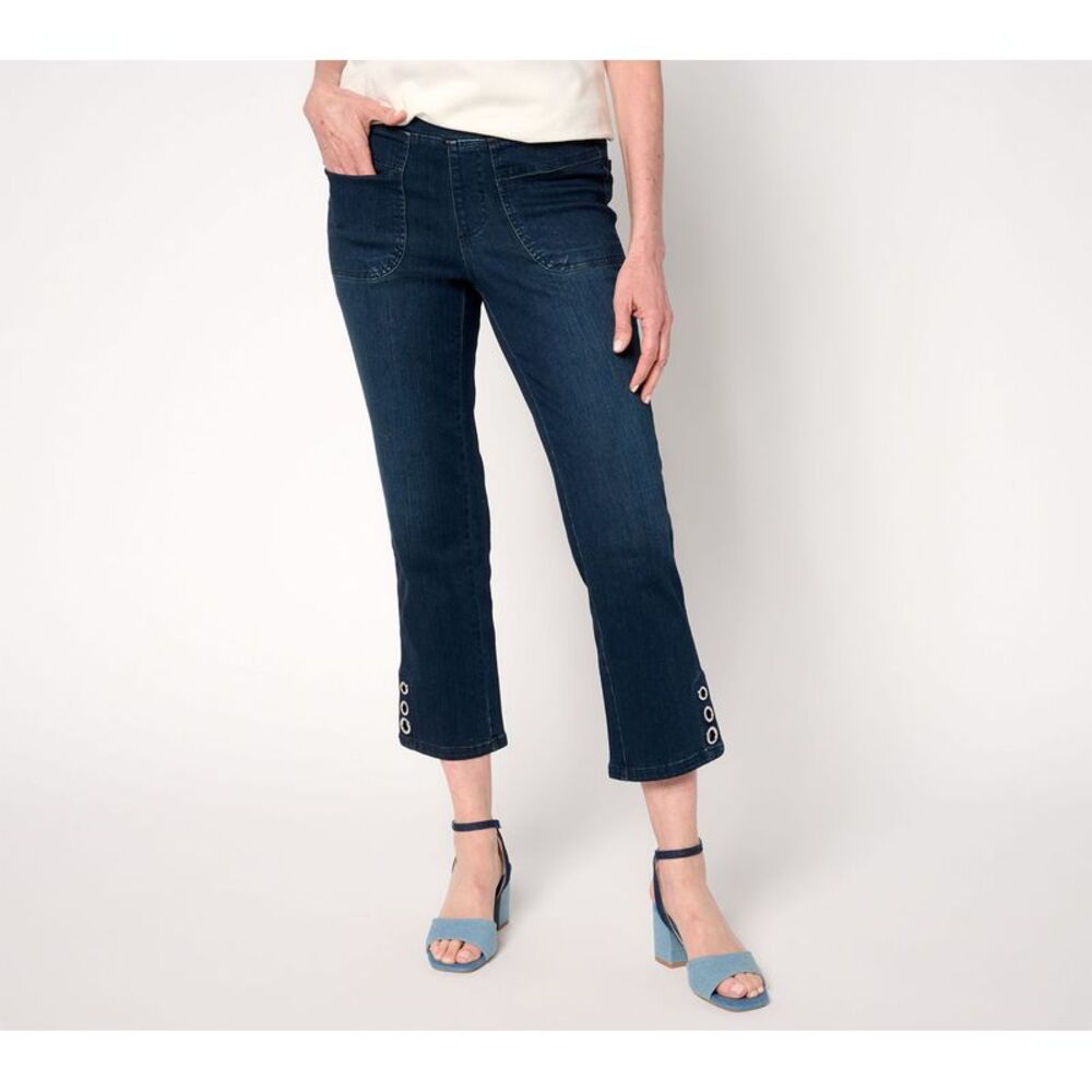 Bernini Women's Plus Sz Pants 18 TripleLuxe Denim Grommet Cropped Blue A688265